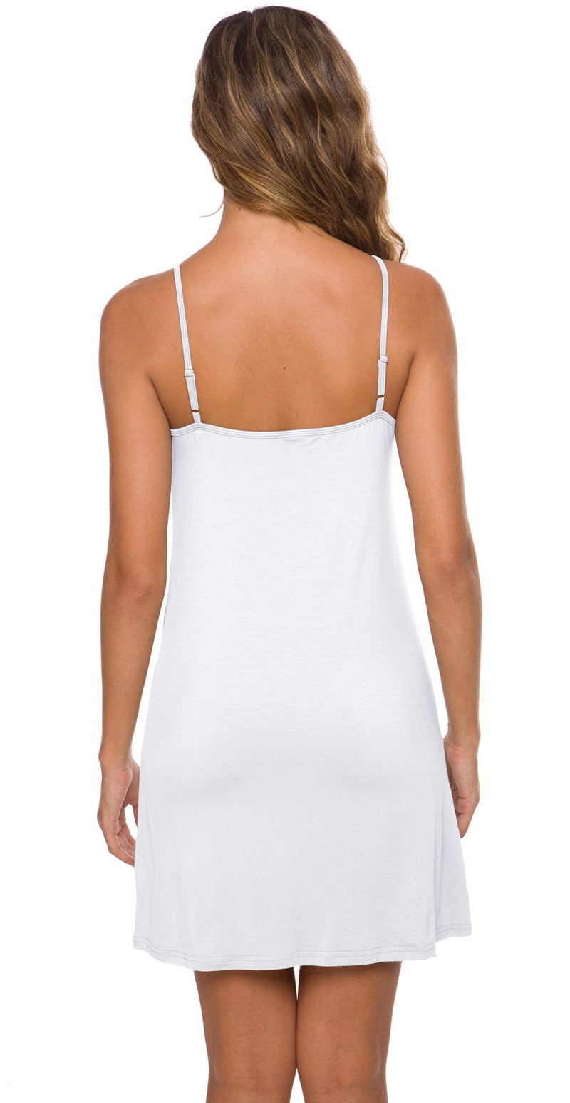 AUHEGN Women's Basic Adjustable Spaghetti Strap Cami Slip Mini Dress (Large, White) - Image 5